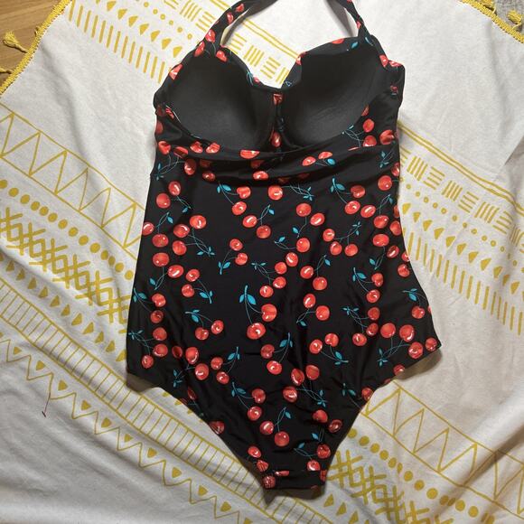 One Piece Women's Pin-up Retro Style Halter Swimsuit 5xl Plus Size Black Cherry - Picture 4 of 8